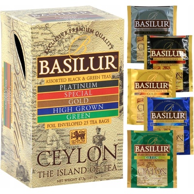 Basilur Island of Tea Výber Čiernych a Zelených Čajov 25 vrecúšok 47,5 g