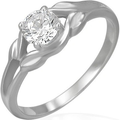 Šperky eshop ocelový zásnubní prsten čirý zirkon ve smyčce F6.3