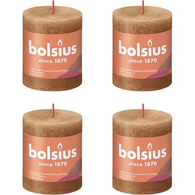 Bolsius Рустик колонни свещи Shine, 4 бр, 80x68 мм, пикантно кафяво (440809)