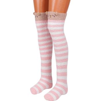 Image 1 of Дълги пухкави чорапи на райе в бяло и розово