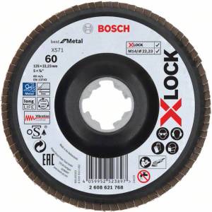 Bosch X-LOCK Ламелен шлифовъчен диск BfM Ø 125 мм, G 60, X571, ъглова версия, пластмаса 2608621768 (2608621768)