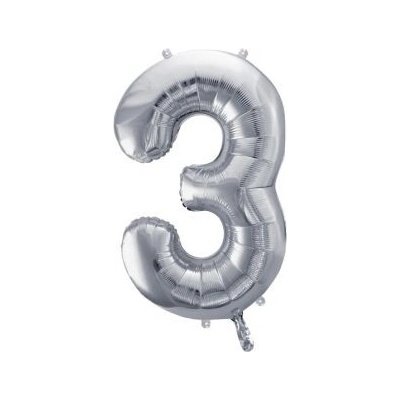 Balón fóliový 86cm číslo 3 strieborný