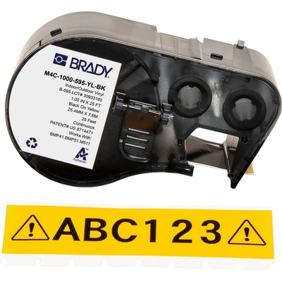 Brady M4C-1000-595-YL-BK / 170834, 25.40 mm x 7.62 m, Винил, черен печат / жълт фон (170834)