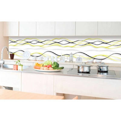 Donga Samolepiaca umývateľná tapeta za kuchynskú linku rozmery Čierne a žlté vlnky, rozmery 350x60 cm