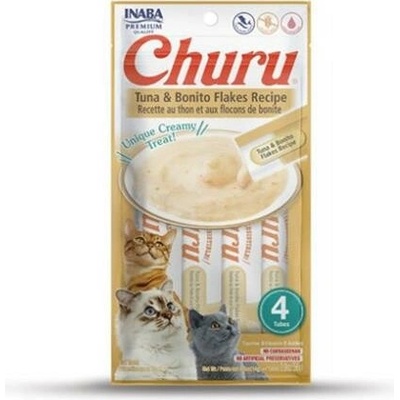 Churu Pamlsok Inaba Pyré cat Tuniak s bonito vločkami 4 tuby 56 g