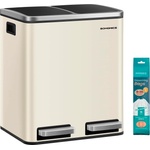 SONGMICS kitchen trash can - 2 x 15 liters - waste separation system 2 compartments - including 15 trash bags - sand beige-ink black LTB30A02 - ULTB30A02 (ULTB30A02)