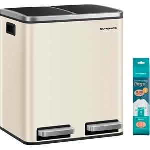 SONGMICS kitchen trash can - 2 x 15 liters - waste separation system 2 compartments - including 15 trash bags - sand beige-ink black LTB30A02 - ULTB30A02 (ULTB30A02)