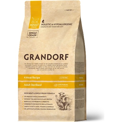 Grandorf 4 Meat Sterilized - Храна за кастрирани котки с 4 вида месо (400 г / 2 кг / 8 кг)