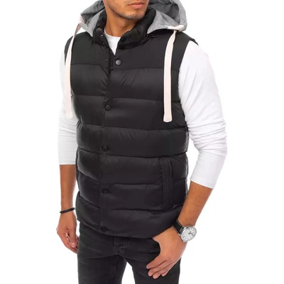 Dstreet pánská vesta prošívaná s kapucí černá šedá