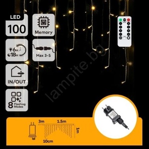 Aigostar - LED външен коледен гирлянд 100xLED/6W/230V/8 режима 1, 5x1m IP44 топла бяла+ДУ (AI2206)