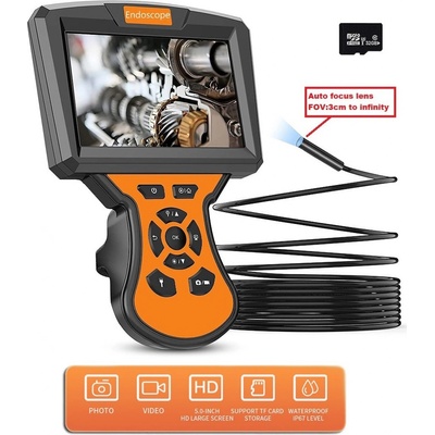 Inšpekčná kamera HD s auto zaostrovaním + 5" displej + 9mm kamera s LED s IP68 + nahrávanie na micro SD