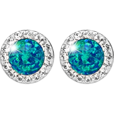 JSB bijoux s.r.o. Stříbrné náušnice puzety s kulatým opálem a krystaly Swarovski Pas malé (Stříbro 925/1000)