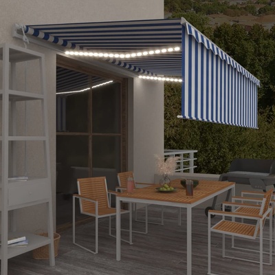 vidaXL Automatická markýza roleta LED a senzor větru 5 x 3 m modrobílá