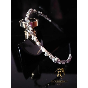 Image 1 of Radi handmade Елегантна диадема с бежави кристали, камъни и перли (188)