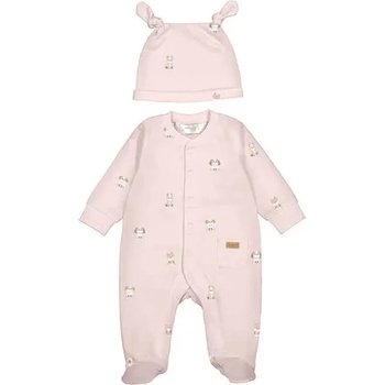 Mayoral Гащеризон дълъг с шапка в розов цвят с кученца за новородено момиче Mayoral