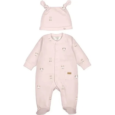 Mayoral Гащеризон дълъг с шапка в розов цвят с кученца за новородено момиче Mayoral