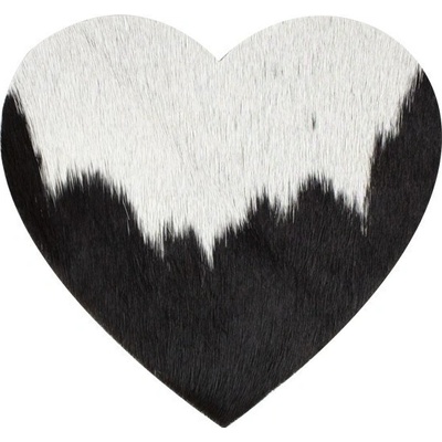 Mars & More Bílo-černý podtácek srdce Love z hovězí kůže Black 14x14x0,3 cm