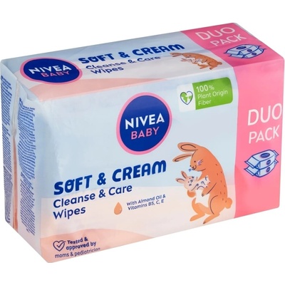 Nivea Baby čistiace a ošetrujúce obrúsky Soft & Cream duopack 2 x 57 ks