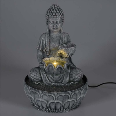 HOMESTYLING Fontána pokojová s LED osvětlením 29 cm Budha černá