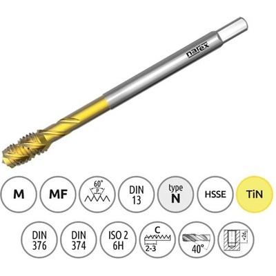 Narex Ždánice 041535318140000 - Závitník strojní M14,0x2,0mm typ 3044 kód 4060 TiN, ISO2 (6H), DIN 376