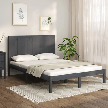 vidaXL Рамка за легло, сива, масивен бор, 150x200 см, 5FT King Size (3105737)
