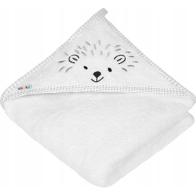 Akuku kúpacia pokrývka s kapucňou 100 x 100 cm biely ježko