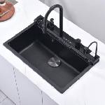 Inter Ceramic Aquaris Многофункционален кухненски сет - мивка + смесители, цвят черен гланц (8276 BLACK / 7567131MB) Мивка за вграждане