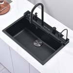 Inter Ceramic Aquaris Многофункционален кухненски сет - мивка + смесители, цвят черен гланц (8276 BLACK / 7567131MB) Мивка за вграждане