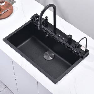 Inter Ceramic Aquaris Многофункционален кухненски сет - мивка + смесители, цвят черен гланц (8276 BLACK / 7567131MB) Мивка за вграждане