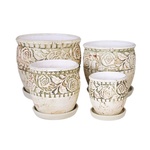 Elegantz Комплект от 4 керамични саксии tribale green, Керамика, ф18, ф15, ф12, ф9 см, Зелен (18419-1)