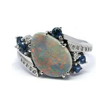Diamantový prsten s opály a modrými safíry J-22135-13