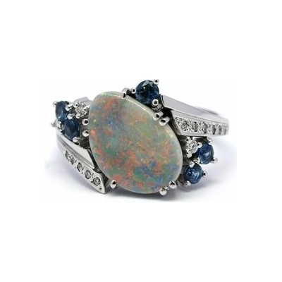 Diamantový prsten s opály a modrými safíry J-22135-13