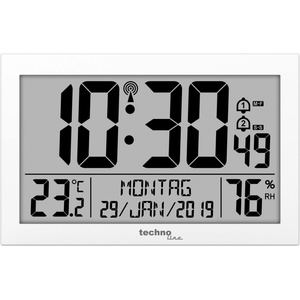 Technoline WS 8016 digital radio wall clock with DCF radio clock | Temperature & Humidity | 2 alarms | calendar | large LCD display | Wall or table clock | white - WS8016WEISS (WS8016WEISS)