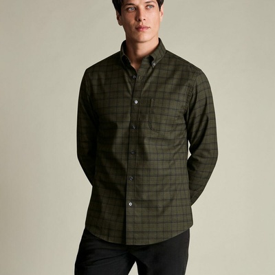 Charles Tyrwhitt Non-Iron Twill Check košeľa olive green/navy