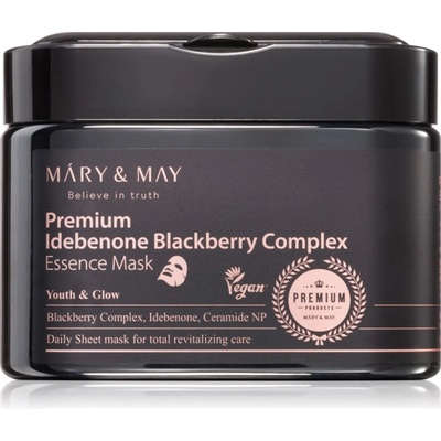 Mary&May Premium Idebenone Blackberry Complex Essence Mask хидратираща платнена маска със стягащ ефект голяма опаковка 20 бр