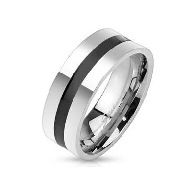 Šperky4U Ocelový prsten s černým pruhem OPR1512