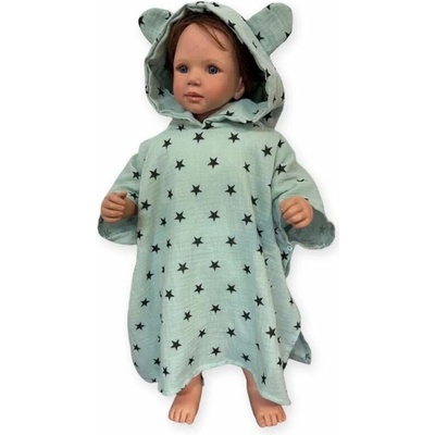 Dětské mušelínové pončo Hvězdičky máta