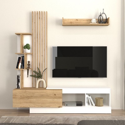 TopMebel Меламиново ТВ единица Vermont в бял - цвят сепет дъб 180x40x193.8см