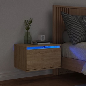 vidaXL Нощно шкафче за стена с LED осветление, дъб сонома (836830)