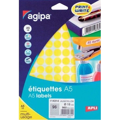 Etikety kruhové 8mm Agipa A5 žlté AG114304