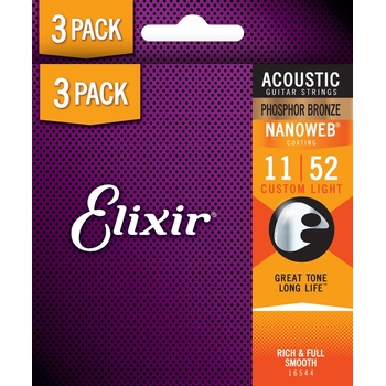 Elixir Nanoweb Phosphor Bronze Custom Light 3-Pack