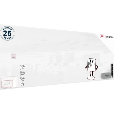 ALLboards Sklenená magnetická tabuľa 300 × 120 cm PREMIUM SUPERWHITE , TSO300X120
