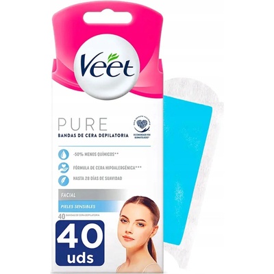 Veet Pure DEPILAČNÍ PÁSKY NA OBLIČEJ pro citlivou pleť 40 ks