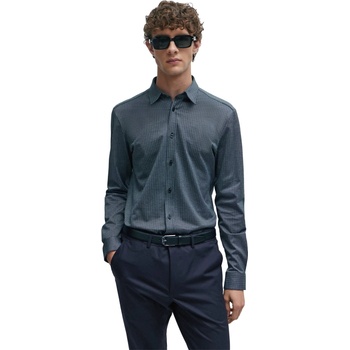 HUGO BOSS Men's S Roan Kent Oxford Long-Sleeve Shirt - Dark Blue