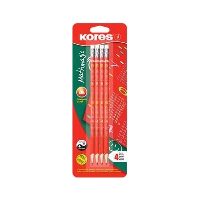 Kores Trojhranná tužka Mathmagic č. 2 = HB s gumou 4 ks