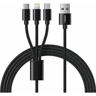 Veger V303 3v1 USB A na Type-C + Apple Lightning 8pin + Micro 2A 1,2m černý