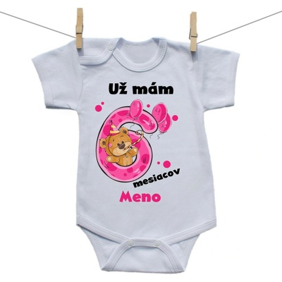 Boodyy Body s krátkym rukávom Už mám 6 mesiacov s Medvedíkom a menom dieťatka Dievča