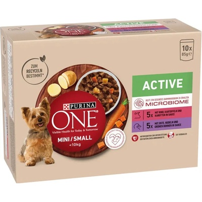 Purina One Mini Dog Active Hovädzie a kačica v šťave 10x85g