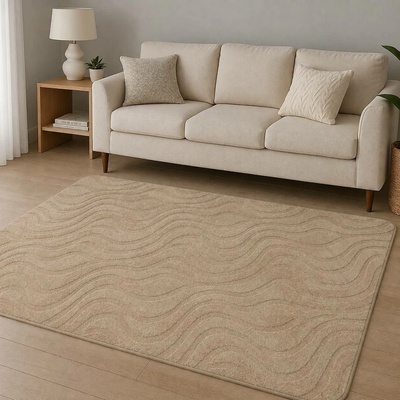 Takoy Koberec 140x180 vzor vlny světle hnědý-HT-00424 | 140 x 180 cm