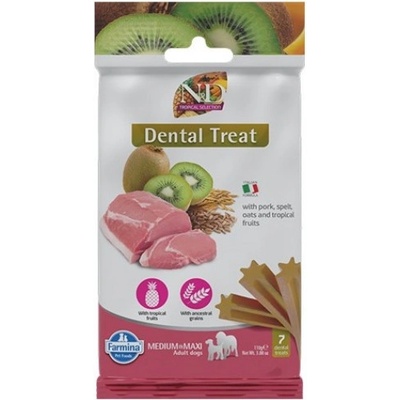 Farmina N&D Tropical Selection Dental Care Treat With Pork, Spelt, Oats and Tropical fruits Medium Maxi - Дентални стикове за кучета от средни и едри породи със свинско, спелта, овес и тропически плодове - 100 гр, Италия - KND0011014